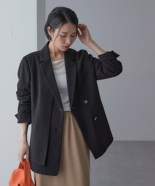 Callarus(カラルス)の「<単品>ストレッチレイヤーデザインテーラードジャケット〔Callarus〕(テーラードジャケット・レディース・ブラック/グレー・S/M/L/LL/3L)」の5枚目の写真