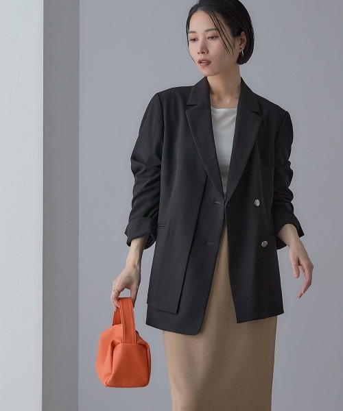 Callarus(カラルス)の「<単品>ストレッチレイヤーデザインテーラードジャケット〔Callarus〕(テーラードジャケット・レディース・ブラック/グレー・S/M/L/LL/3L)」の6枚目の写真