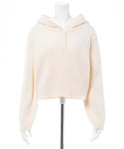INGNI(イング)の「ケーブルヘンリーネックニットパーカー(パーカー・レディース・グレー/アイボリー/ボルドー/ベージュ・M)」の5枚目の写真
