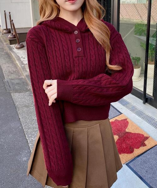 INGNI(イング)の「ケーブルヘンリーネックニットパーカー(パーカー・レディース・グレー/アイボリー/ボルドー/ベージュ・M)」の11枚目の写真