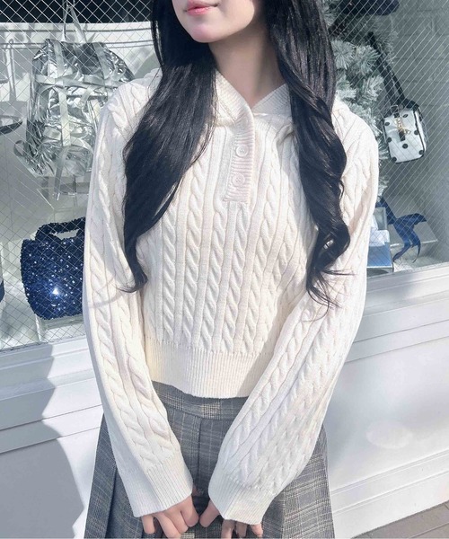 INGNI(イング)の「ケーブルヘンリーネックニットパーカー(パーカー・レディース・グレー/アイボリー/ボルドー/ベージュ・M)」の13枚目の写真