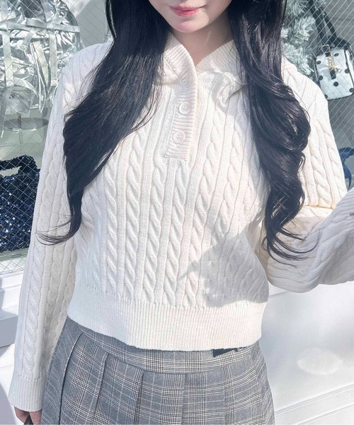 INGNI(イング)の「ケーブルヘンリーネックニットパーカー(パーカー・レディース・グレー/アイボリー/ボルドー/ベージュ・M)」の14枚目の写真