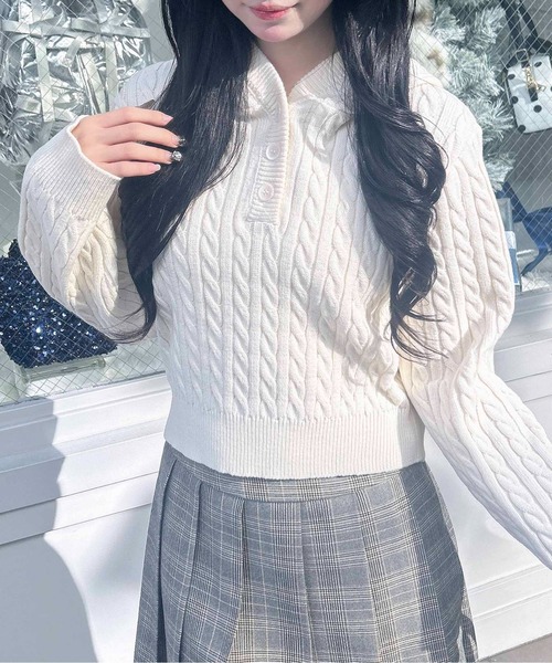 INGNI(イング)の「ケーブルヘンリーネックニットパーカー(パーカー・レディース・グレー/アイボリー/ボルドー/ベージュ・M)」の15枚目の写真