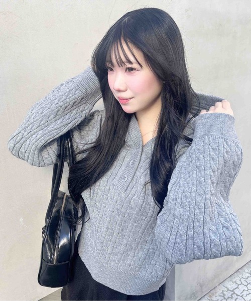 INGNI(イング)の「ケーブルヘンリーネックニットパーカー(パーカー・レディース・グレー/アイボリー/ボルドー/ベージュ・M)」の22枚目の写真