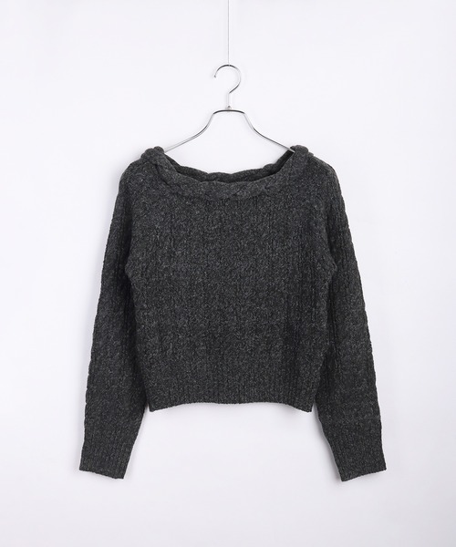 WESTSEA（ウエストシー）の「オフショルダー クロップド丈 ケーブルニット（ニット/セーター・レディース・グレー/ブラック/ブラウン・FREE）」の6枚目の写真