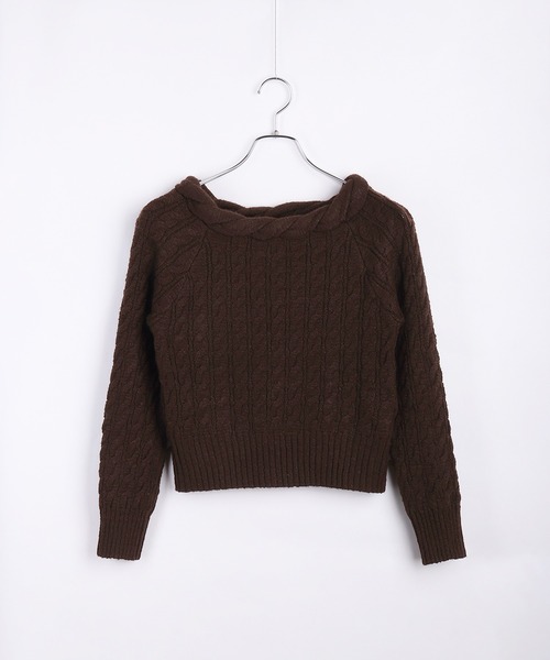 WESTSEA（ウエストシー）の「オフショルダー クロップド丈 ケーブルニット（ニット/セーター・レディース・グレー/ブラック/ブラウン・FREE）」の7枚目の写真