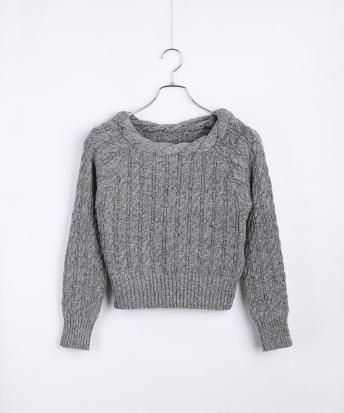 WESTSEA（ウエストシー）の「オフショルダー クロップド丈 ケーブルニット（ニット/セーター・レディース・グレー/ブラック/ブラウン・FREE）」の4枚目の写真