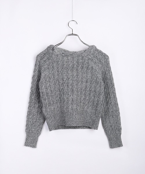 WESTSEA（ウエストシー）の「オフショルダー クロップド丈 ケーブルニット（ニット/セーター・レディース・グレー/ブラック/ブラウン・FREE）」の5枚目の写真