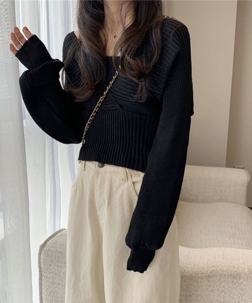 SHEPP(シープ)の「【26年春新作】レイヤードカシュクールニット(ニット/セーター・レディース・ブラック/ホワイト/レッド/ピンク/ブラウン・F)」の11枚目の写真
