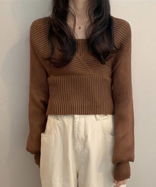 SHEPP(シープ)の「【26年春新作】レイヤードカシュクールニット(ニット/セーター・レディース・ブラック/ホワイト/レッド/ピンク/ブラウン・F)」の15枚目の写真