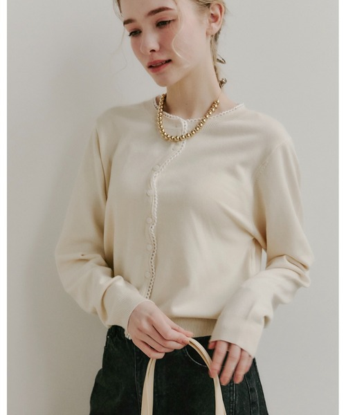 moi tytto（モイテュット）の「ノーカラーレースカーディガン（カーディガン/ボレロ・レディース・レッド/グレー/ブラウン/ブラック/アイボリー・FREE）」の12枚目の写真