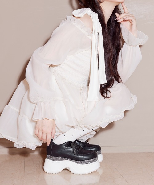 byあしながおじさん(バイアシナガオジサン)の「poyo|厚底スニーカー PY003(スニーカー・レディース・ブラック/ホワイト/ピンク・24cm/23.5cm/23cm/22.5cm/25cm/24.5cm)」の1枚目の写真