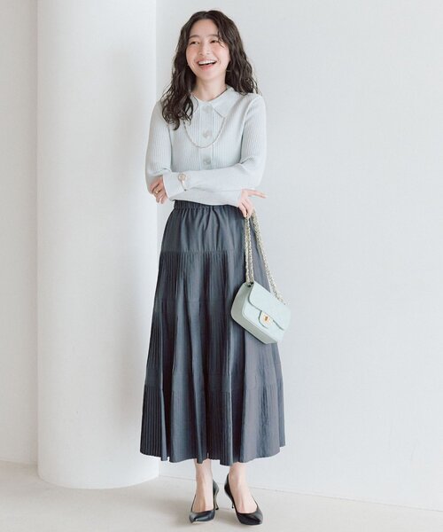 La boutique BonBon（ラブティックボンボン）の「ラメリブポロ衿カーディガン（カーディガン/ボレロ・レディース・ピンク/イエロー/サックスブルー・FREE）」の7枚目の写真