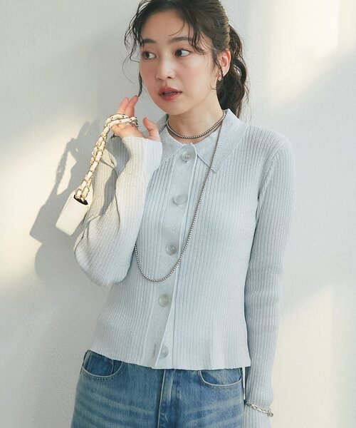 La boutique BonBon（ラブティックボンボン）の「ラメリブポロ衿カーディガン（カーディガン/ボレロ・レディース・ピンク/イエロー/サックスブルー・FREE）」の11枚目の写真