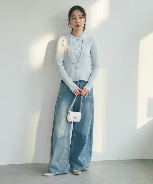 La boutique BonBon（ラブティックボンボン）の「ラメリブポロ衿カーディガン（カーディガン/ボレロ・レディース・ピンク/イエロー/サックスブルー・FREE）」の14枚目の写真