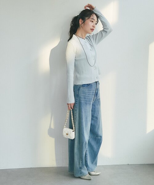 La boutique BonBon（ラブティックボンボン）の「ラメリブポロ衿カーディガン（カーディガン/ボレロ・レディース・ピンク/イエロー/サックスブルー・FREE）」の15枚目の写真