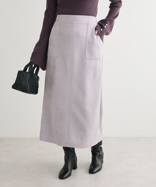 Green Parks(グリーンパークス)の「なめらかタッチスウェード調Iラインスカート(スカート・レディース・ブラック/ラベンダー/アイボリー/ブルー・FREE)」の4枚目の写真
