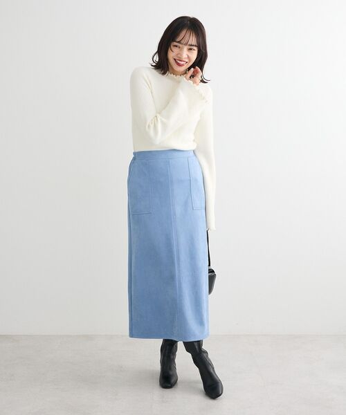 Green Parks(グリーンパークス)の「なめらかタッチスウェード調Iラインスカート(スカート・レディース・ブラック/ラベンダー/アイボリー/ブルー・FREE)」の5枚目の写真