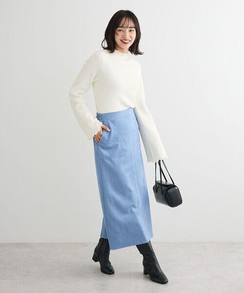 Green Parks(グリーンパークス)の「なめらかタッチスウェード調Iラインスカート(スカート・レディース・ブラック/ラベンダー/アイボリー/ブルー・FREE)」の6枚目の写真