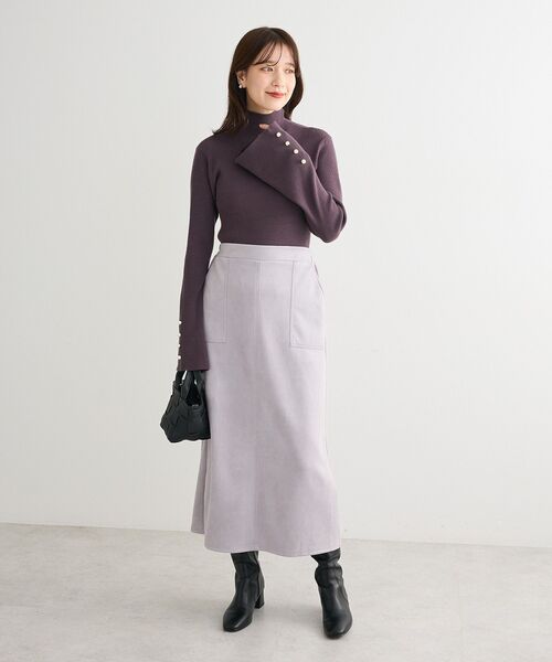 Green Parks(グリーンパークス)の「なめらかタッチスウェード調Iラインスカート(スカート・レディース・ブラック/ラベンダー/アイボリー/ブルー・FREE)」の13枚目の写真