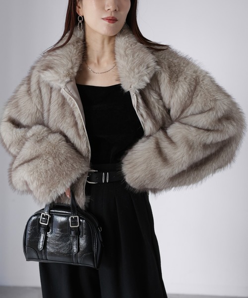 セール】ショート丈ダブルジップフェイクファーブルゾン（ブルゾン