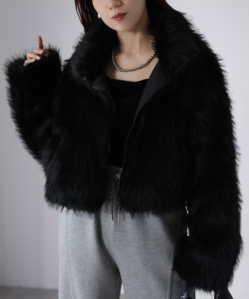 Riberry（リベリー）の「ショート丈ダブルジップフェイクファーブルゾン（ブルゾン・レディース・ブラック/ベージュ系/ベージュ・FREE）」の5枚目の写真