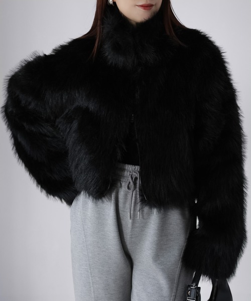 セール】ショート丈ダブルジップフェイクファーブルゾン（ブルゾン