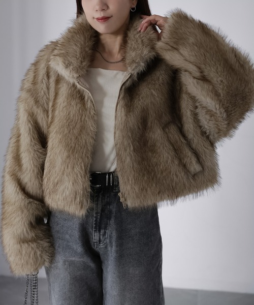 Riberry（リベリー）の「ショート丈ダブルジップフェイクファーブルゾン（ブルゾン・レディース・ブラック/ベージュ系/ベージュ・FREE）」の12枚目の写真