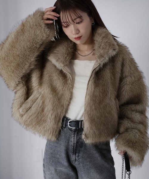 Riberry（リベリー）の「ショート丈ダブルジップフェイクファーブルゾン（ブルゾン・レディース・ブラック/ベージュ系/ベージュ・FREE）」の13枚目の写真