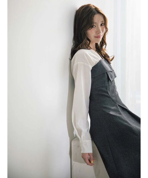 MERCURYDUO（マーキュリーデュオ）の「異素材ドッキングラップワンピース（ワンピース・レディース・ブラック/ベージュ・SMALL/MEDIUM）」の5枚目の写真