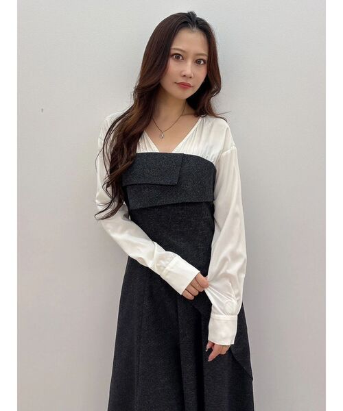 MERCURYDUO（マーキュリーデュオ）の「異素材ドッキングラップワンピース（ワンピース・レディース・ブラック/ベージュ・SMALL/MEDIUM）」の6枚目の写真
