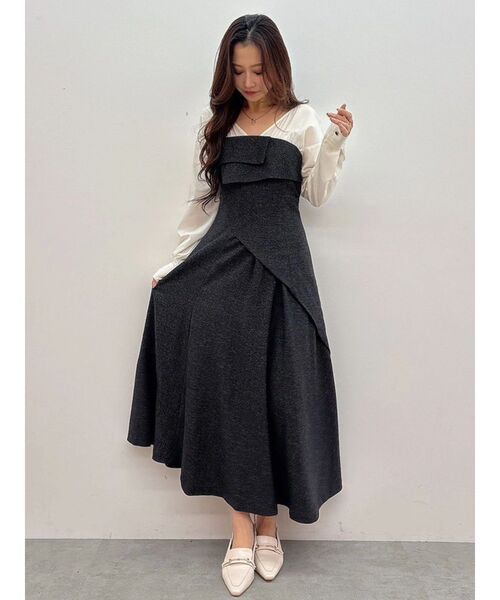 MERCURYDUO（マーキュリーデュオ）の「異素材ドッキングラップワンピース（ワンピース・レディース・ブラック/ベージュ・SMALL/MEDIUM）」の7枚目の写真