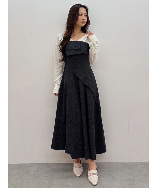 MERCURYDUO（マーキュリーデュオ）の「異素材ドッキングラップワンピース（ワンピース・レディース・ブラック/ベージュ・SMALL/MEDIUM）」の8枚目の写真