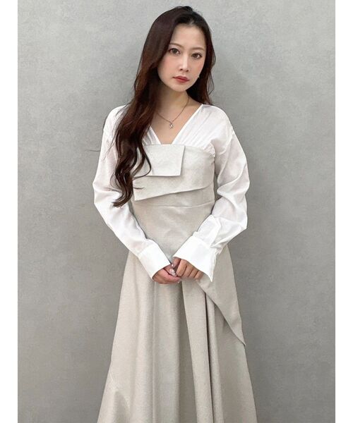 MERCURYDUO（マーキュリーデュオ）の「異素材ドッキングラップワンピース（ワンピース・レディース・ブラック/ベージュ・SMALL/MEDIUM）」の16枚目の写真