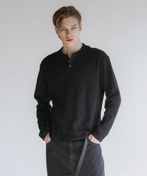 DECOROSO（デコローゾ）の「ディマ コットン ヘンリーネック 長袖Tシャツ [ブラック]（Tシャツ/カットソー）」