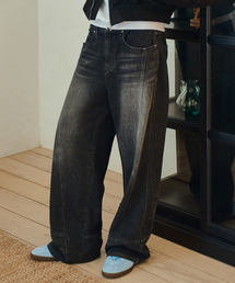 MIDSUN（ミッドサン）の「Diagonal Rusty Wide Jeans-Black（デニムパンツ）」