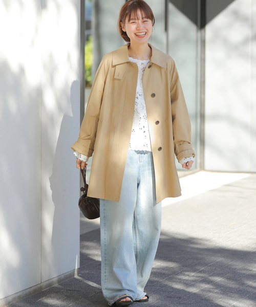 JOURNAL STANDARD relume（ジャーナルスタンダード　レリューム）の「［26SS新作］コットンナイロンAラインステンコート（ステンカラーコート・レディース・ベージュ/カーキ・FREE）」の4枚目の写真