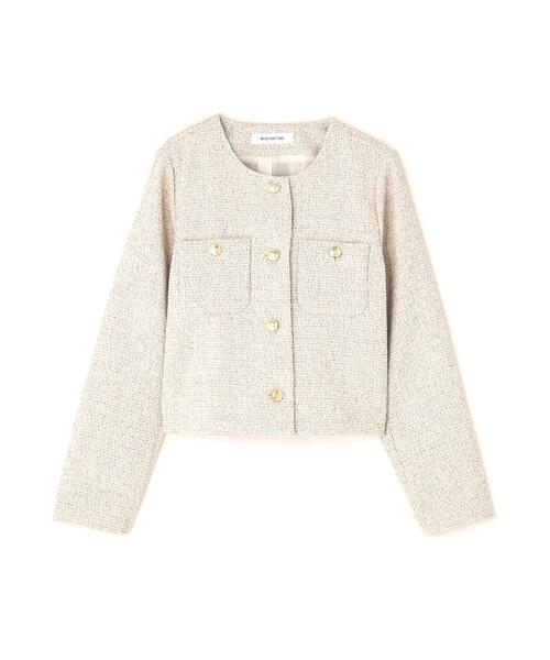 極美品✨ビューティ&ユース　コットンツイードノーカラージャケット　ゆったりS BEAUTY&YOUTH UNITED ARROWS（ビューティーアンドユースユナイテッド