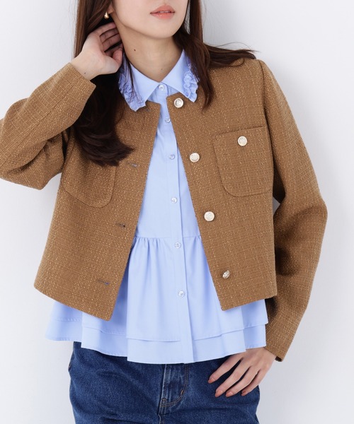 NATURAL BEAUTY BASIC（ナチュラルビューティーベーシック）の「◇ツイードノーカラージャケット（ノーカラージャケット・レディース・ブラック系その他/ホワイト系その他/キャメル・SMALL/MEDIUM）」の3枚目の写真