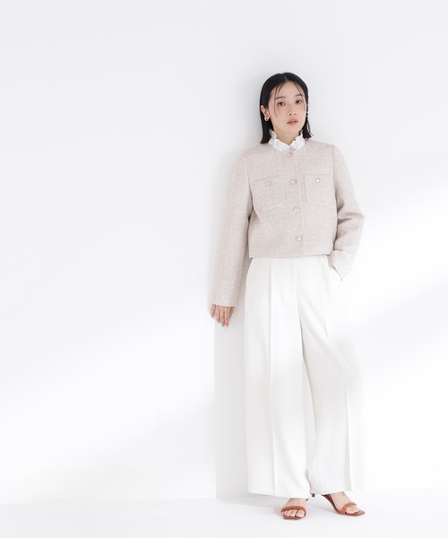 NATURAL BEAUTY BASIC（ナチュラルビューティーベーシック）の「◇ツイードノーカラージャケット（ノーカラージャケット・レディース・ブラック系その他/ホワイト系その他/キャメル・SMALL/MEDIUM）」の4枚目の写真