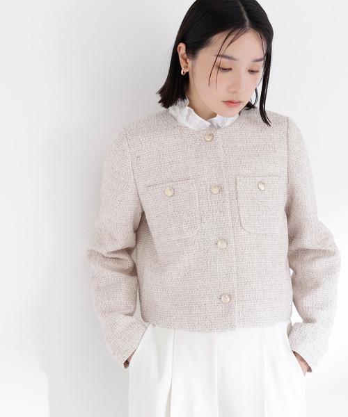 NATURAL BEAUTY BASIC（ナチュラルビューティーベーシック）の「◇ツイードノーカラージャケット（ノーカラージャケット・レディース・ブラック系その他/ホワイト系その他/キャメル・SMALL/MEDIUM）」の5枚目の写真