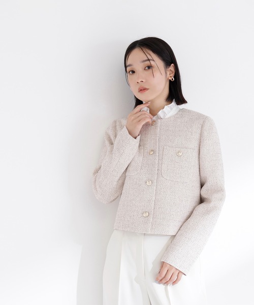 NATURAL BEAUTY BASIC（ナチュラルビューティーベーシック）の「◇ツイードノーカラージャケット（ノーカラージャケット・レディース・ブラック系その他/ホワイト系その他/キャメル・SMALL/MEDIUM）」の13枚目の写真