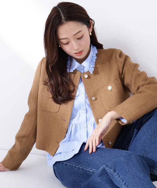 ナチュラルビューティー　ツイード　コート　ベージュ　ジャケット ◇ツイードノーカラージャケット（ノーカラージャケット）｜NATURAL