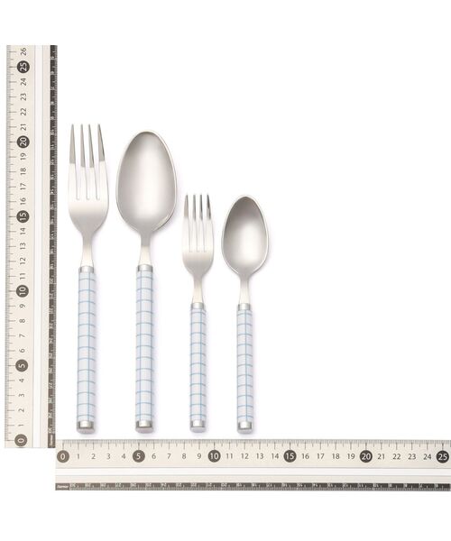 カトラリー 8個セット チェック ブルー 8本 スプーン フォーク ナイフ