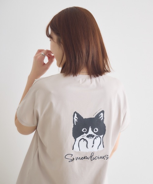 meeny miny（ミーニーマイニー）の「【meeny miny】CAT & BAKES 9456『わんこBANDOとPEPPE』Tシャツ（Tシャツ/カットソー・レディース・ベージュ/ホワイト/チャコールグレー・M-L/S-M）」の3枚目の写真