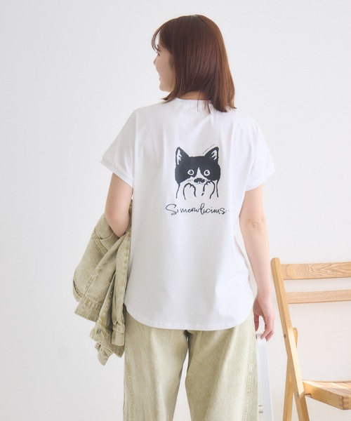 meeny miny（ミーニーマイニー）の「【meeny miny】CAT & BAKES 9456『わんこBANDOとPEPPE』Tシャツ（Tシャツ/カットソー・レディース・ベージュ/ホワイト/チャコールグレー・M-L/S-M）」の6枚目の写真