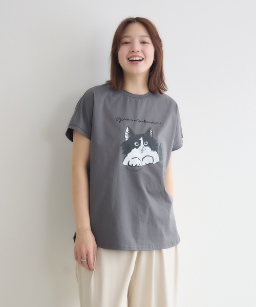 meeny miny（ミーニーマイニー）の「【meeny miny】CAT & BAKES 9456『わんこBANDOとPEPPE』Tシャツ（Tシャツ/カットソー・レディース・ベージュ/ホワイト/チャコールグレー・M-L/S-M）」の11枚目の写真