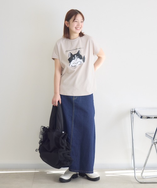 meeny miny（ミーニーマイニー）の「【meeny miny】CAT & BAKES 9456『わんこBANDOとPEPPE』Tシャツ（Tシャツ/カットソー・レディース・ベージュ/ホワイト/チャコールグレー・M-L/S-M）」の16枚目の写真