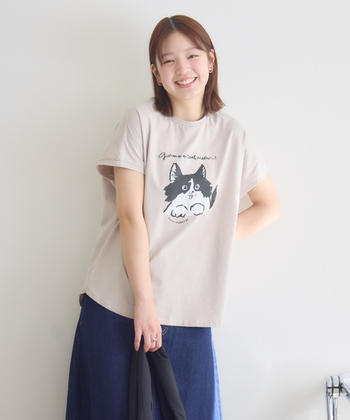 meeny miny（ミーニーマイニー）の「【meeny miny】CAT & BAKES 9456『わんこBANDOとPEPPE』Tシャツ（Tシャツ/カットソー・レディース・ベージュ/ホワイト/チャコールグレー・M-L/S-M）」の18枚目の写真
