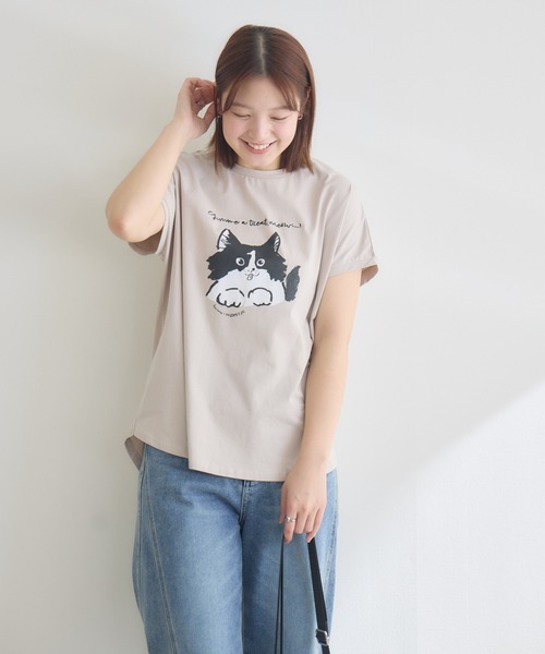 meeny miny（ミーニーマイニー）の「【meeny miny】CAT & BAKES 9456『わんこBANDOとPEPPE』Tシャツ（Tシャツ/カットソー・レディース・ベージュ/ホワイト/チャコールグレー・M-L/S-M）」の20枚目の写真